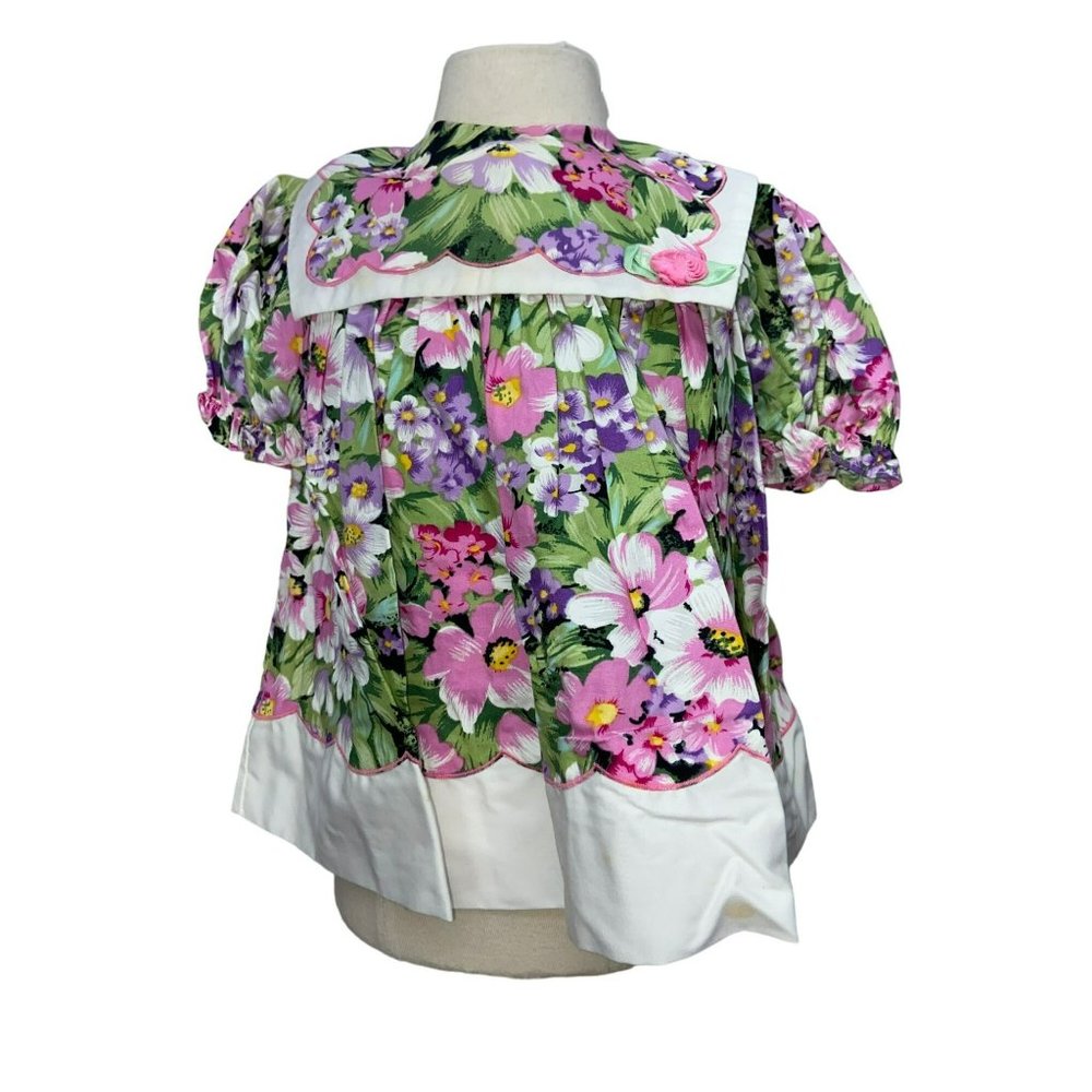 Baby Togs Green Pink Purple Floral Sailor Style Vintage Girl's Dress Size 18 Mon